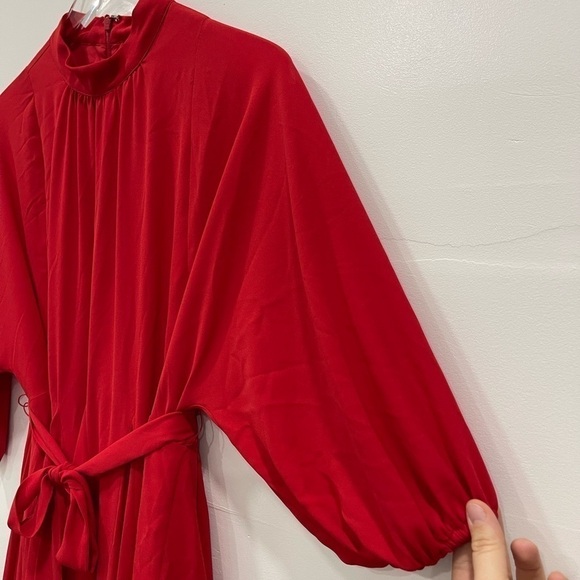 Ann Taylor Mock Neck Belted Pleated Dress Candy Red XS Holiday Christmas Evening - Picture 4 of 9